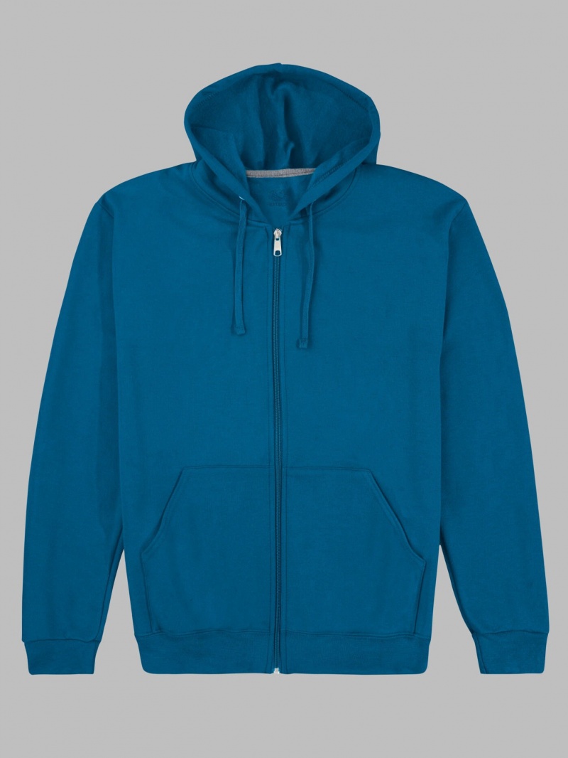 Blue Fruit Of The Loom EverSoft® Fleece Full Zip Men's Hoodie | YSP916735