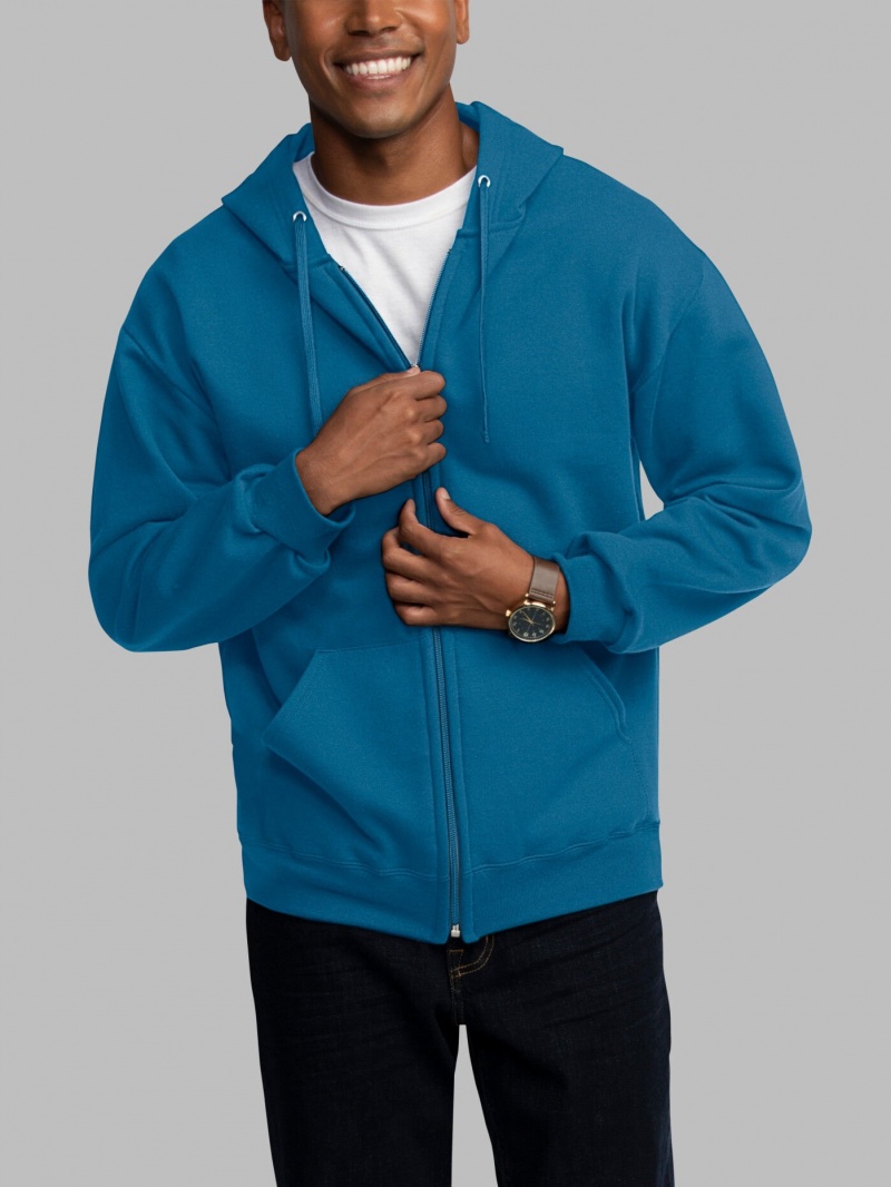 Blue Fruit Of The Loom EverSoft® Fleece Full Zip Men's Hoodie | YSP916735