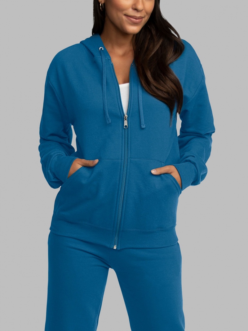 Blue Fruit Of The Loom EverSoft® Fleece Full Zip, Extended Sizes Women's Hoodie | IYL175940