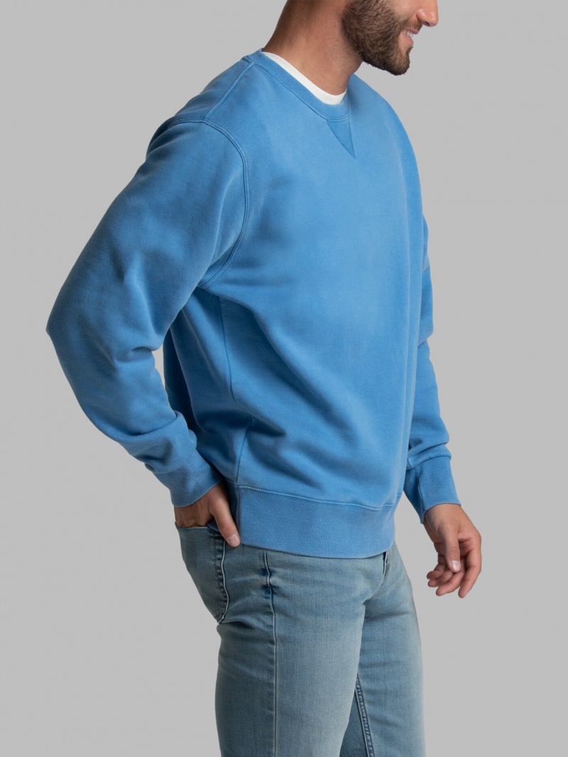 Blue Fruit Of The Loom Garment Dyed Crew Men's Sweatshirt | HYS475639