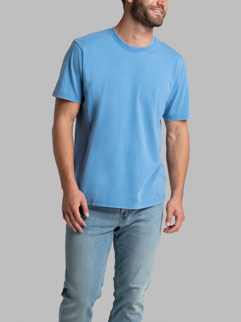 Blue Fruit Of The Loom Garment Dyed Crew Men's T Shirts | MKY184035