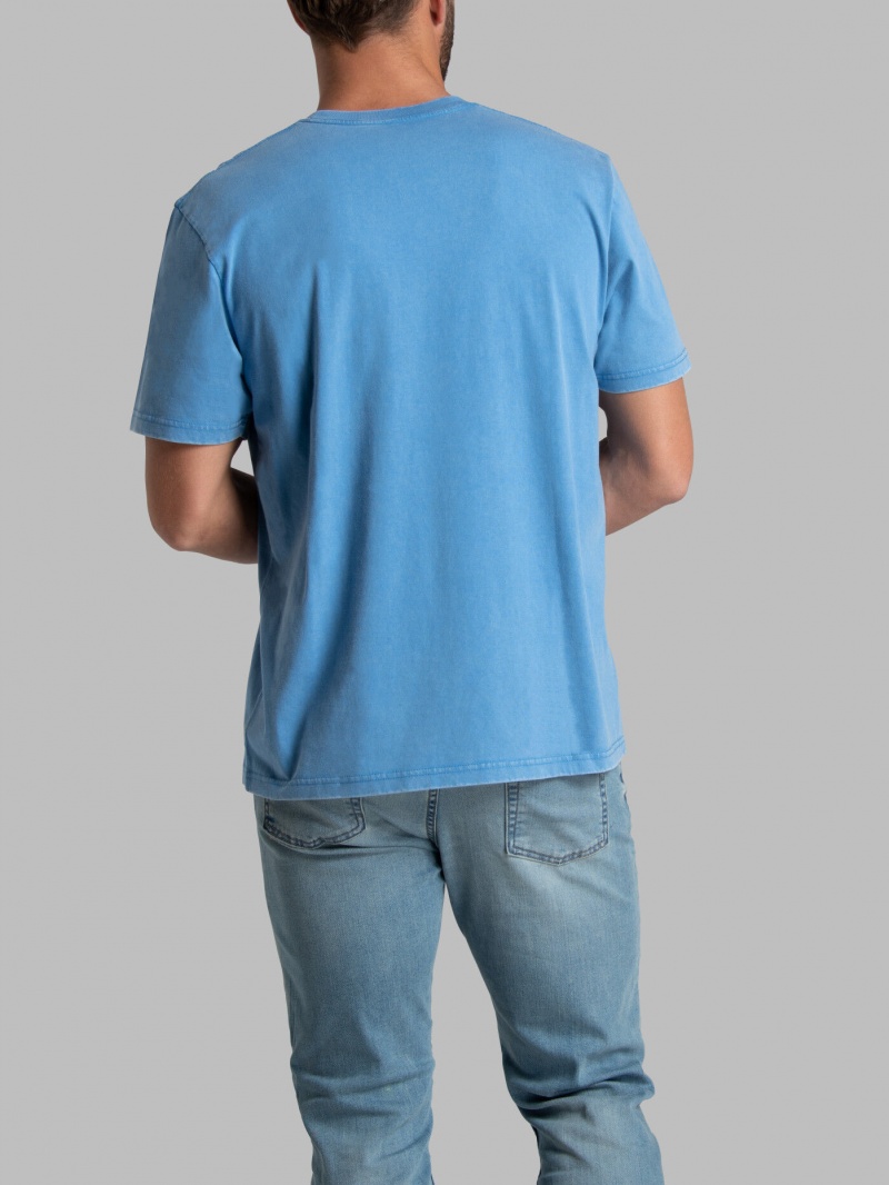 Blue Fruit Of The Loom Garment Dyed Crew Men's T Shirts | MKY184035