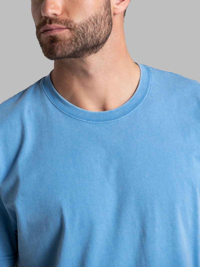 Blue Fruit Of The Loom Garment Dyed Crew Men's T Shirts | MKY184035