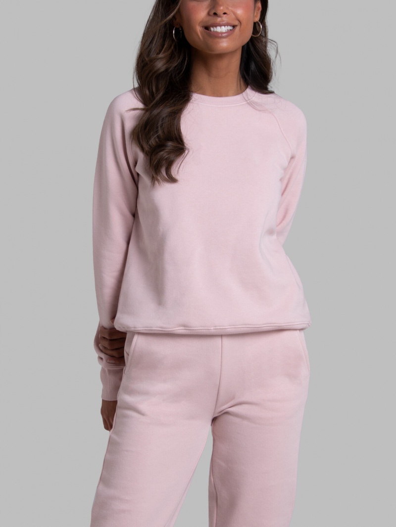 Blushing Rose Fruit Of The Loom Crafted Comfort Favorite Fleece Crew Women's Sweatshirt | FTC647058