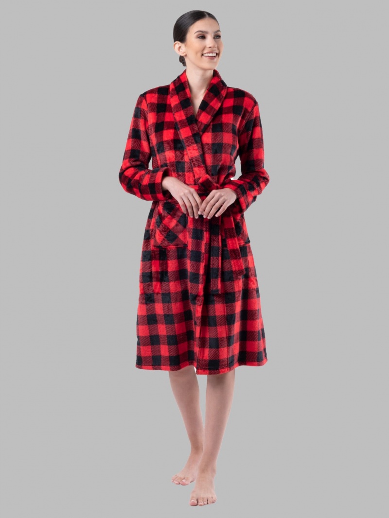 Buffalo Check Fruit Of The Loom Fleece Robe Women\'s Sleepwear | CPY961504