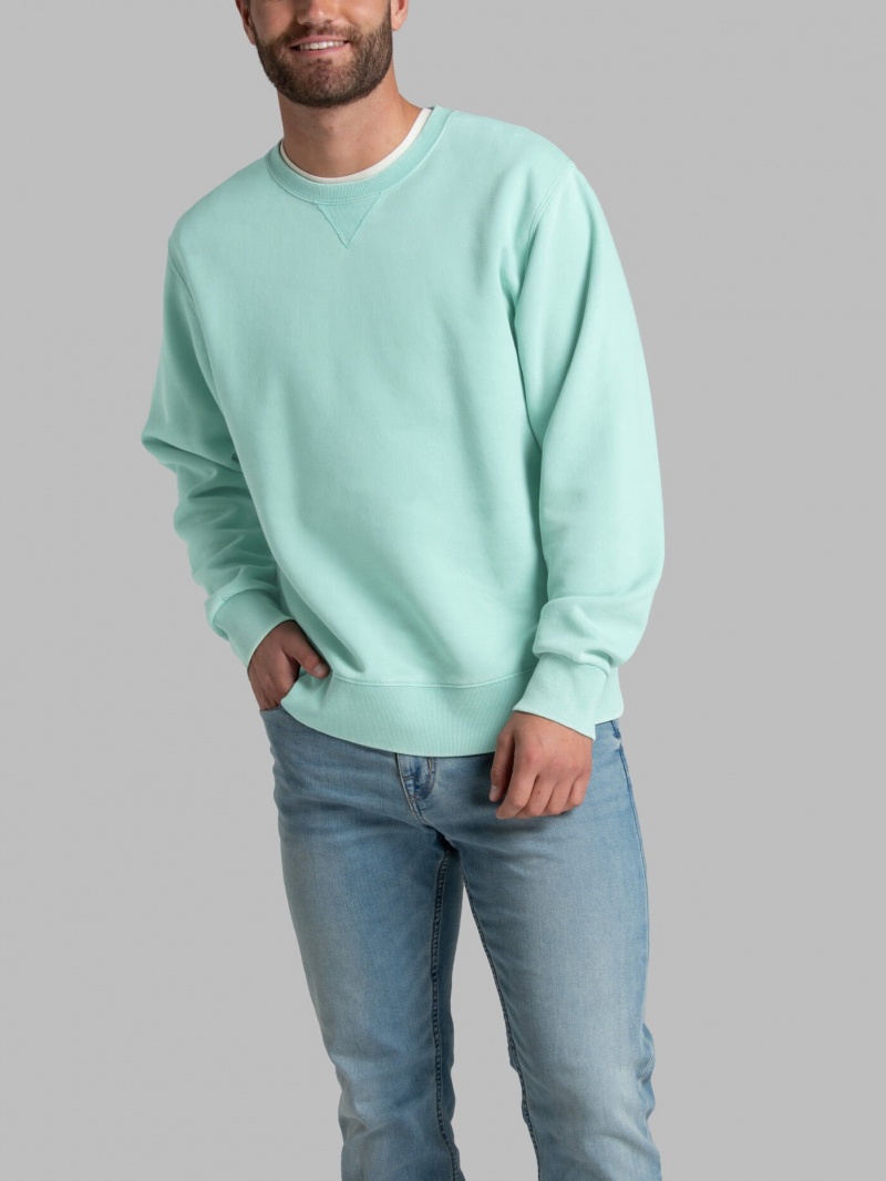 Cascade Green Fruit Of The Loom Garment Dyed Crew Men's Sweatshirt | AXI253870