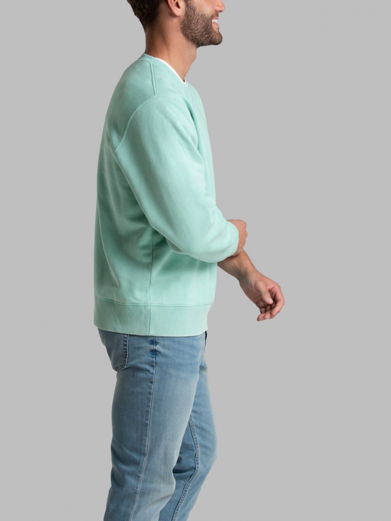 Cascade Green Fruit Of The Loom Garment Dyed Crew Men's Sweatshirt | AXI253870