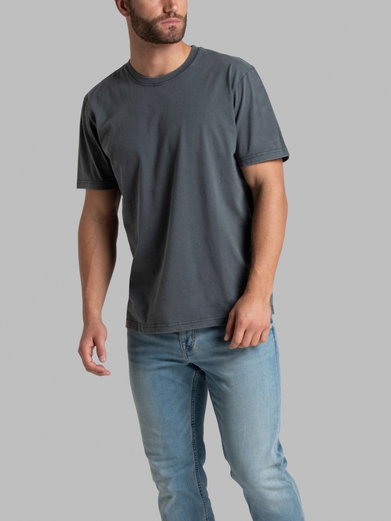 Charcoal Fruit Of The Loom Garment Dyed Crew Men's T Shirts | LNX725490