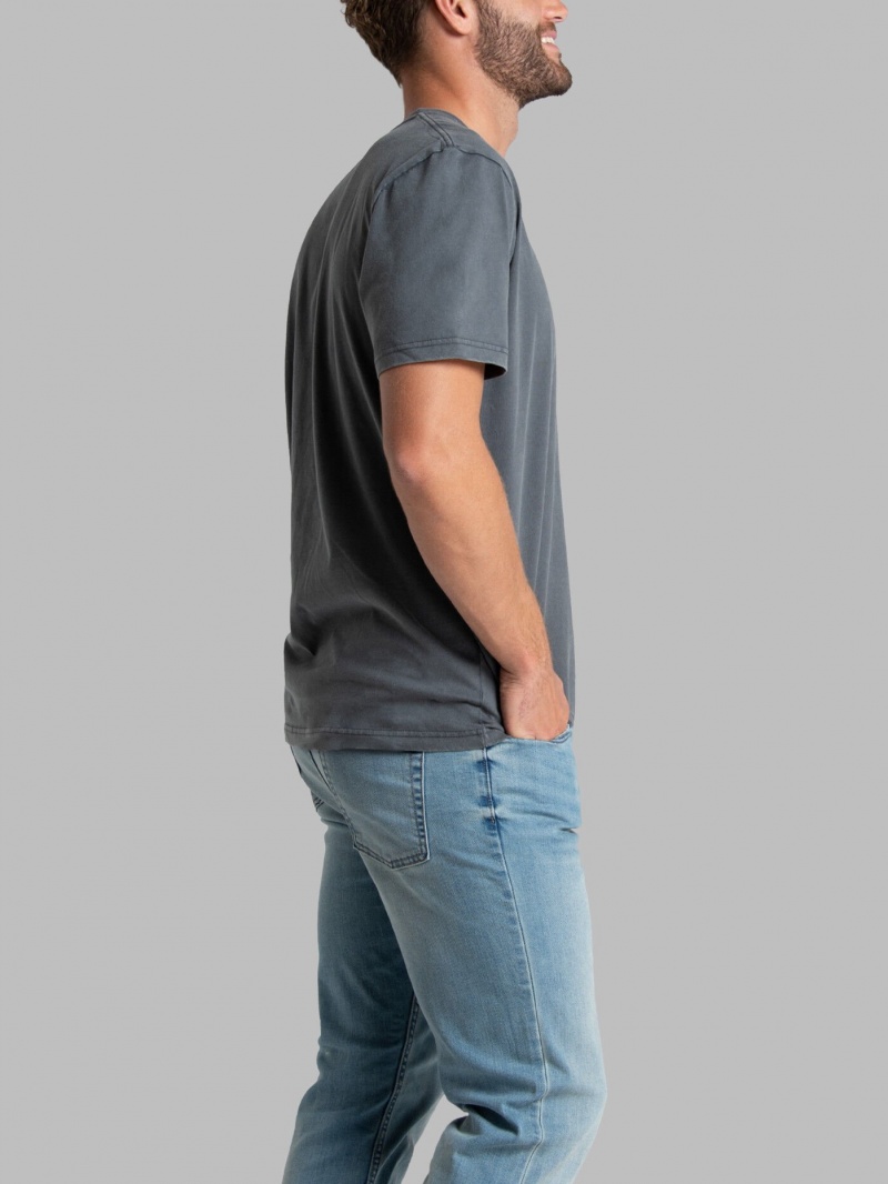 Charcoal Fruit Of The Loom Garment Dyed Crew Men's T Shirts | LNX725490