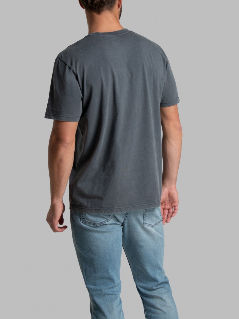 Charcoal Fruit Of The Loom Garment Dyed Crew Men's T Shirts | LNX725490