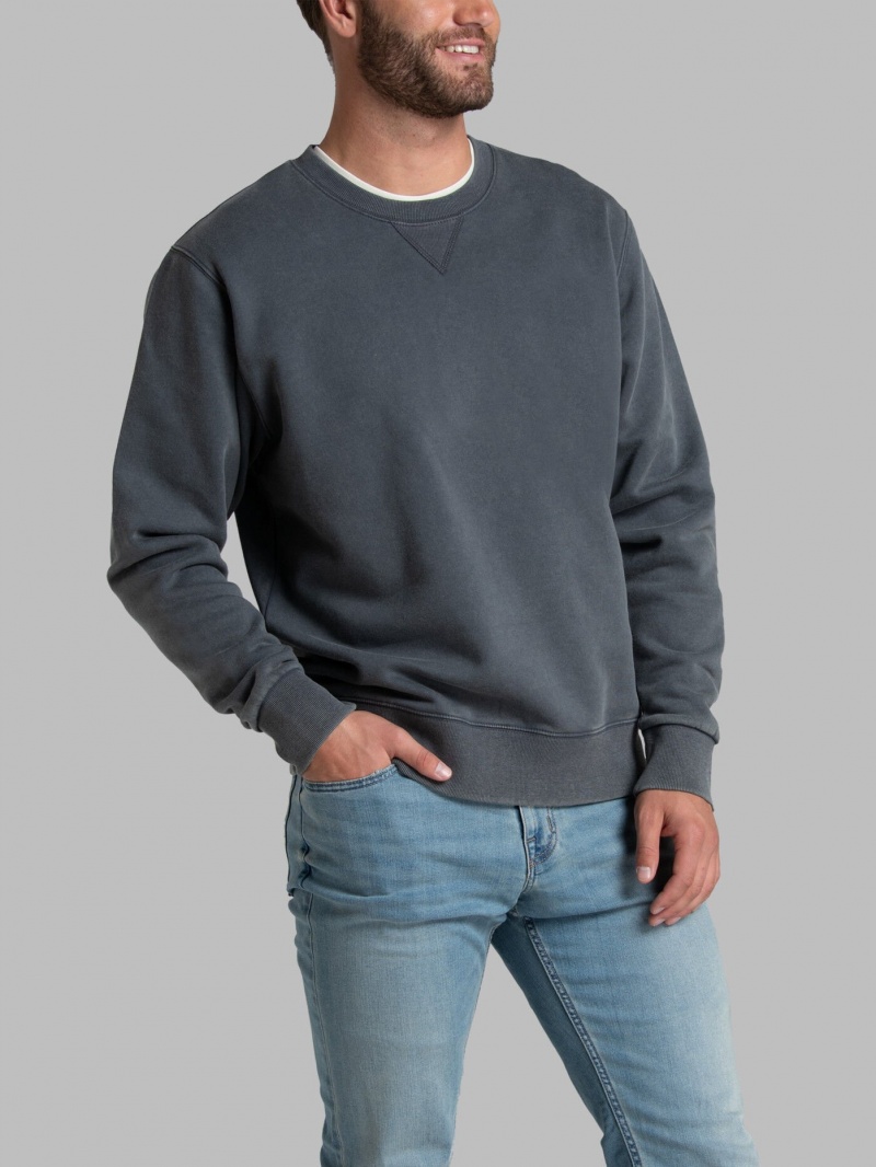 Charcoal Fruit Of The Loom Garment Dyed Crew Men's Sweatshirt | EUP268391