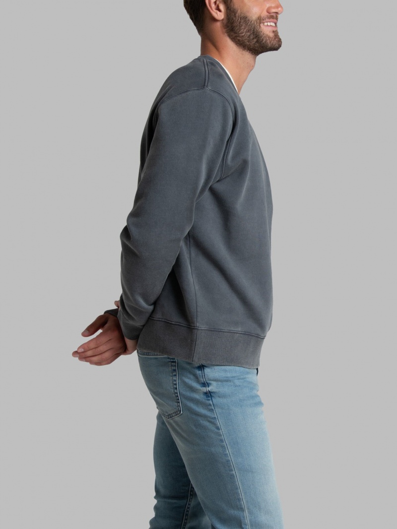 Charcoal Fruit Of The Loom Garment Dyed Crew Men's Sweatshirt | EUP268391