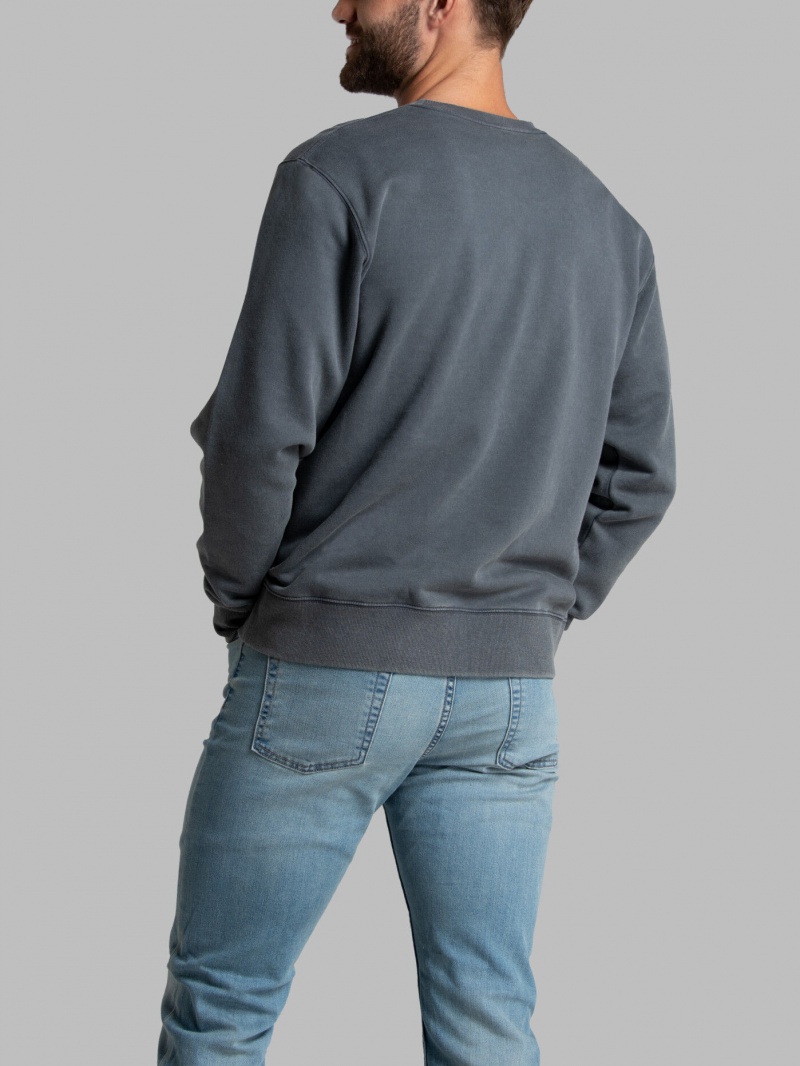 Charcoal Fruit Of The Loom Garment Dyed Crew Men's Sweatshirt | EUP268391