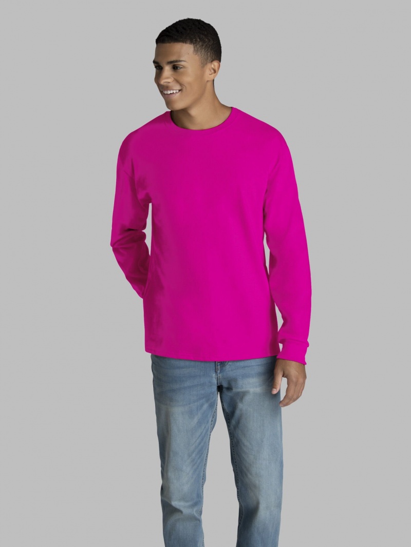 Cyber Pink Fruit Of The Loom 2 Pack Long Sleeve Men\'s T Shirts | MYI214675