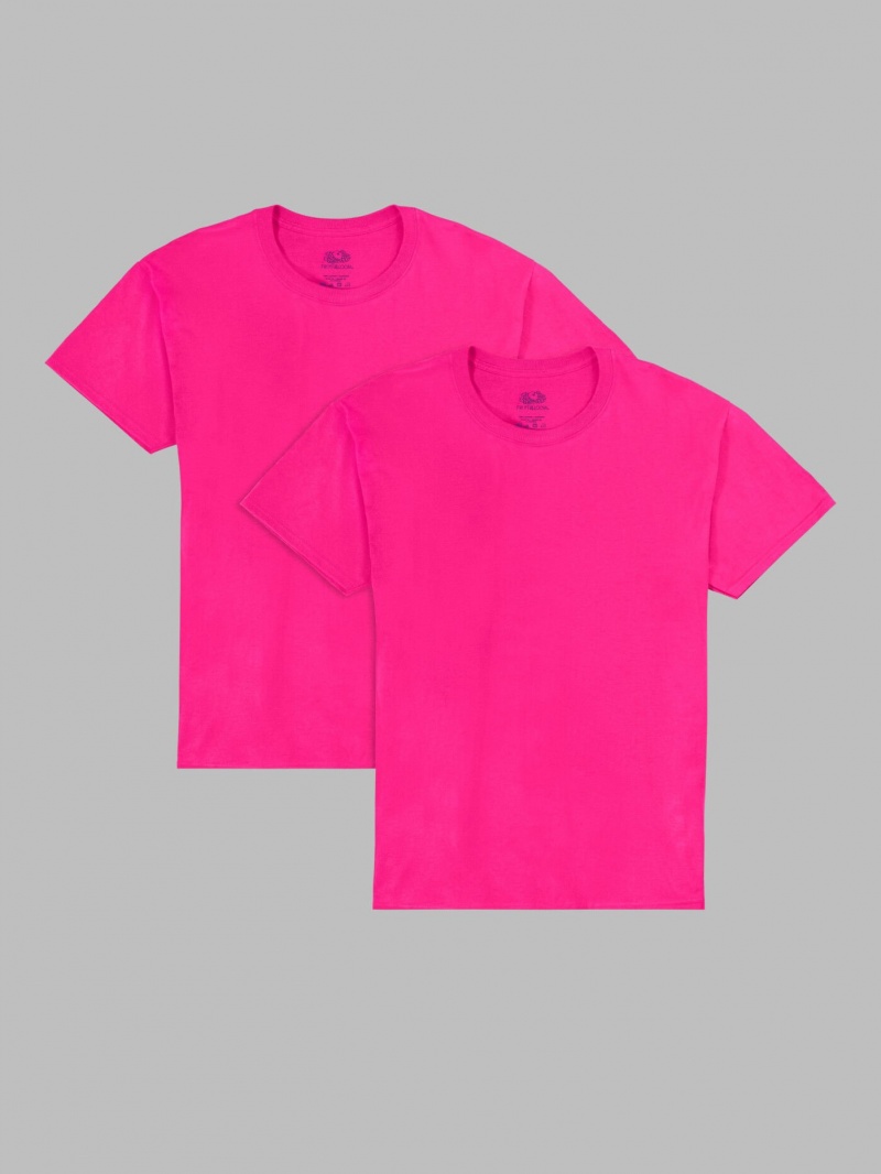 Cyber Pink Fruit Of The Loom Eversoft® Short Sleeve Crew, 2 Pack Men's T Shirts | OLF102634