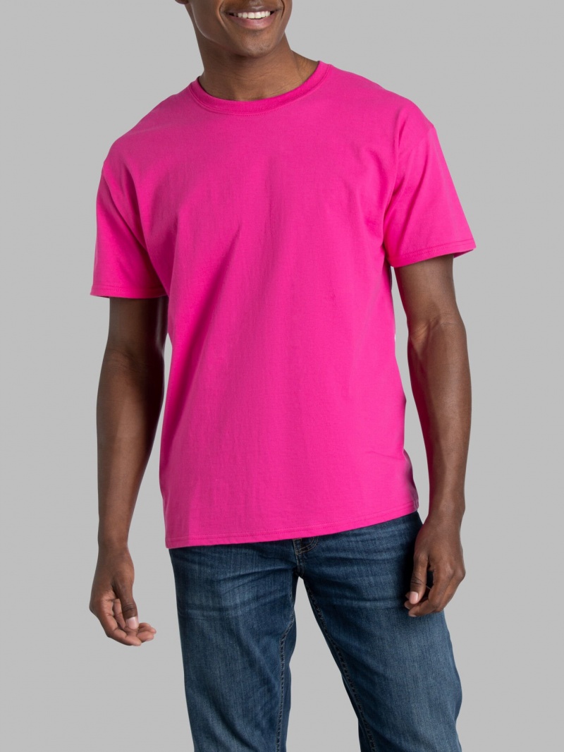 Cyber Pink Fruit Of The Loom Eversoft® Short Sleeve Crew, 2 Pack Men's T Shirts | OLF102634