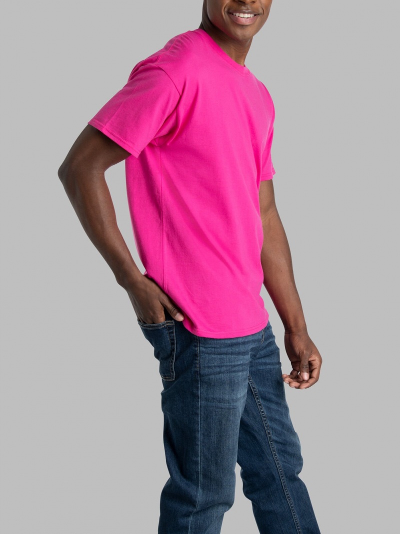 Cyber Pink Fruit Of The Loom Eversoft® Short Sleeve Crew, Extended Sizes 2 Pack Men's T Shirts | OQN826379