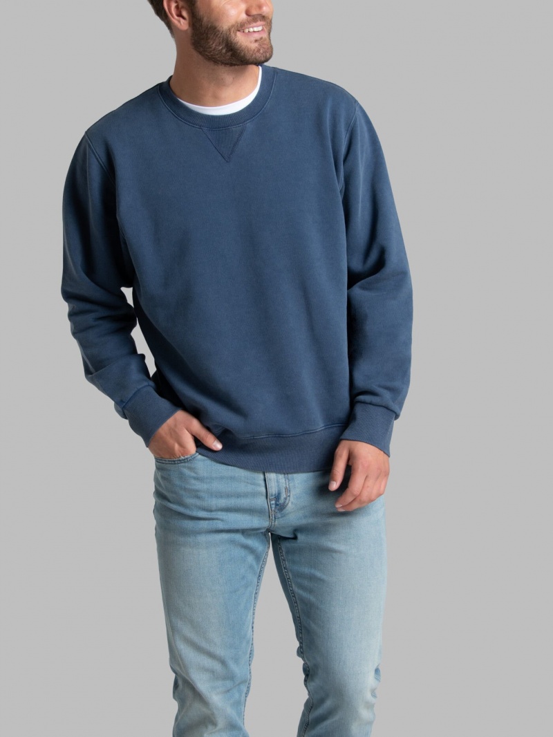 Dark Tide Fruit Of The Loom Garment Dyed Crew Men's Sweatshirt | USN492063