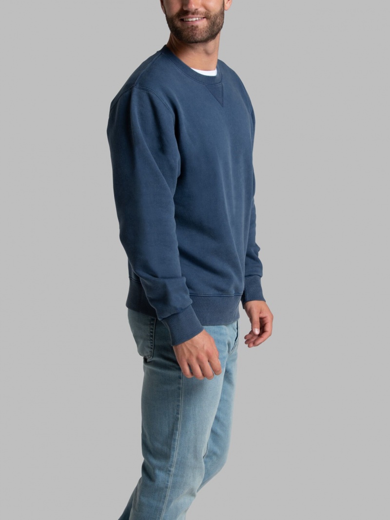 Dark Tide Fruit Of The Loom Garment Dyed Crew Men's Sweatshirt | USN492063