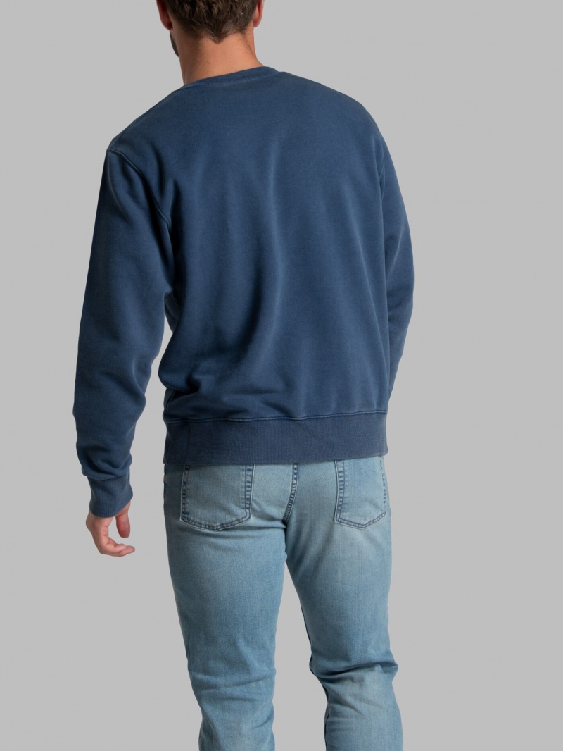 Dark Tide Fruit Of The Loom Garment Dyed Crew Men's Sweatshirt | USN492063