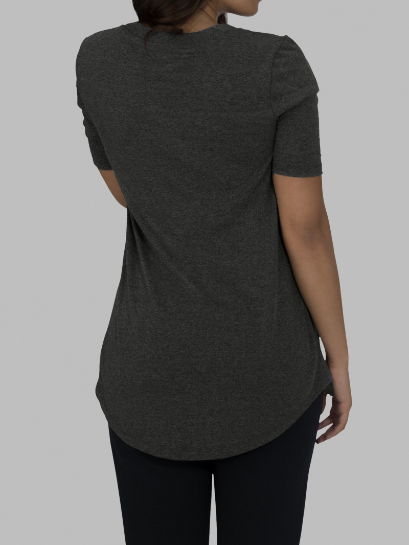 Elbow Length Black Fruit Of The Loom Essentials Elbow Length V-Neck Women's T Shirts | HZT087369