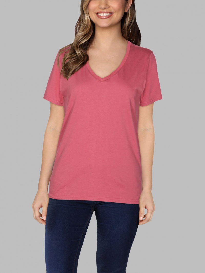 Ginger Zinger Fruit Of The Loom Crafted Comfort Artisan Tee™ V-Neck Women's T Shirts | KQP953826