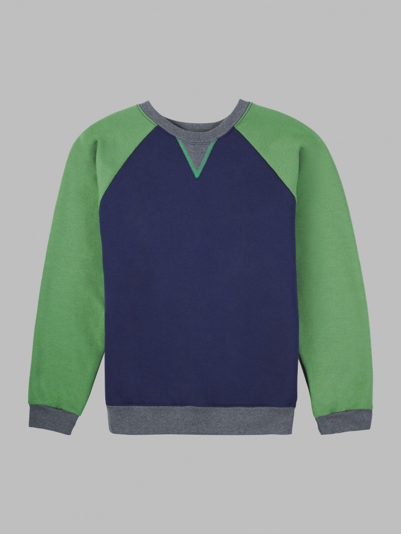 Green/Navy Fruit Of The Loom Fleece Raglan Crew Boys\' Sweatshirt | FTI568023