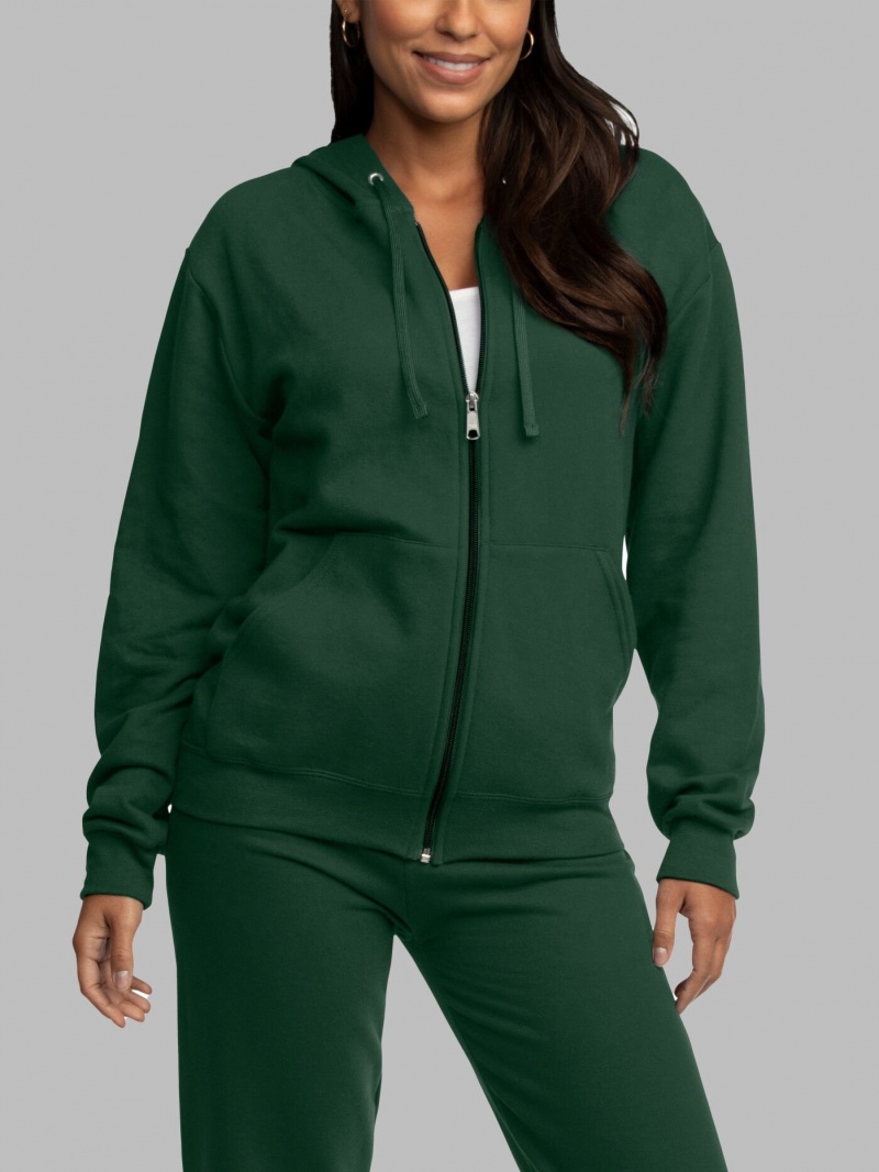 Green Fruit Of The Loom EverSoft® Fleece Full Zip, Extended Sizes Women's Hoodie | DZE460395