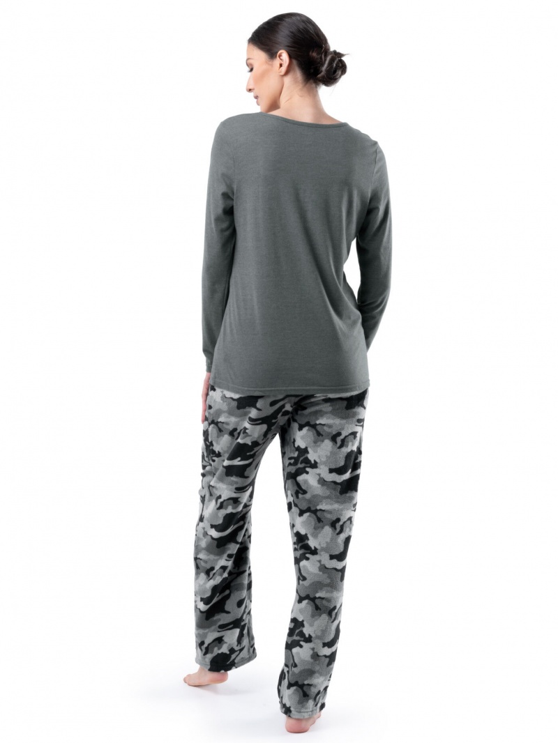 Grey /Black Camo Fruit Of The Loom Fleece Bottom, 2 Piece Set Women's Sleepwear | VYR673495