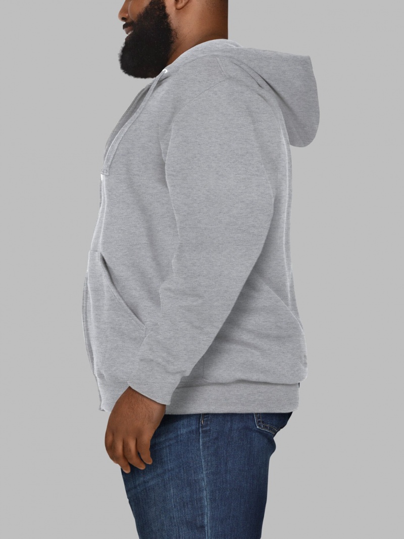 Grey Fruit Of The Loom Big Eversoft® Fleece Full Zip Men's Hoodie | EJI234057