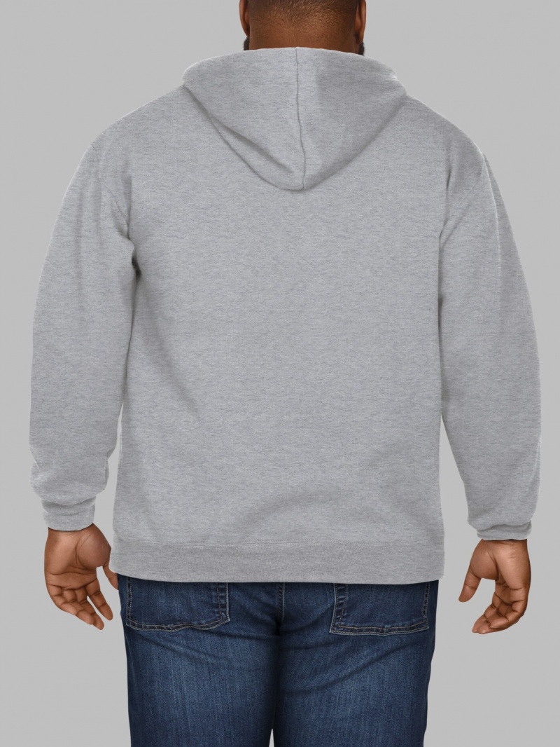 Grey Fruit Of The Loom Big Eversoft® Fleece Full Zip Men's Hoodie | EJI234057