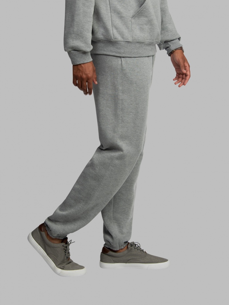 Grey Fruit Of The Loom EverSoft® Fleece Elastic Bottom Men's Sweatpants | QST380754