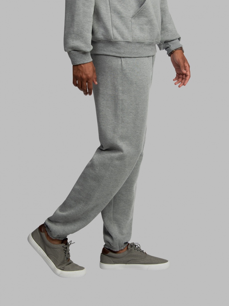 Grey Fruit Of The Loom EverSoft® Fleece Elastic Bottom, Extended Sizes Men's Sweatpants | BLW596370