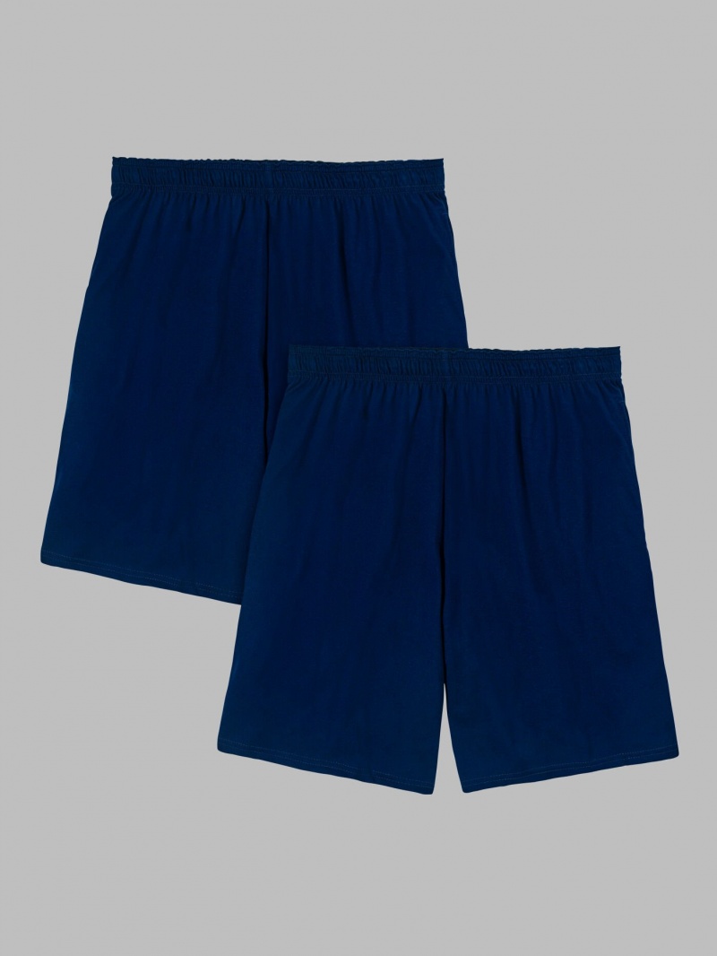 J Navy Fruit Of The Loom Eversoft® Jersey Short, Extended Size, 2 Pack Men's Shorts | JCB247351