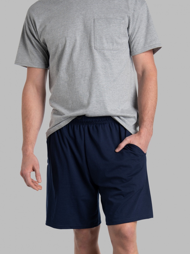 J Navy Fruit Of The Loom Eversoft® Jersey Short, Extended Size, 2 Pack Men's Shorts | JCB247351