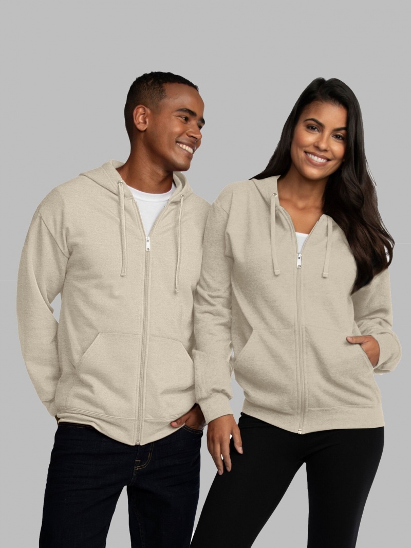 Khaki Fruit Of The Loom EverSoft® Fleece Full Zip Men\'s Hoodie | JAX417208