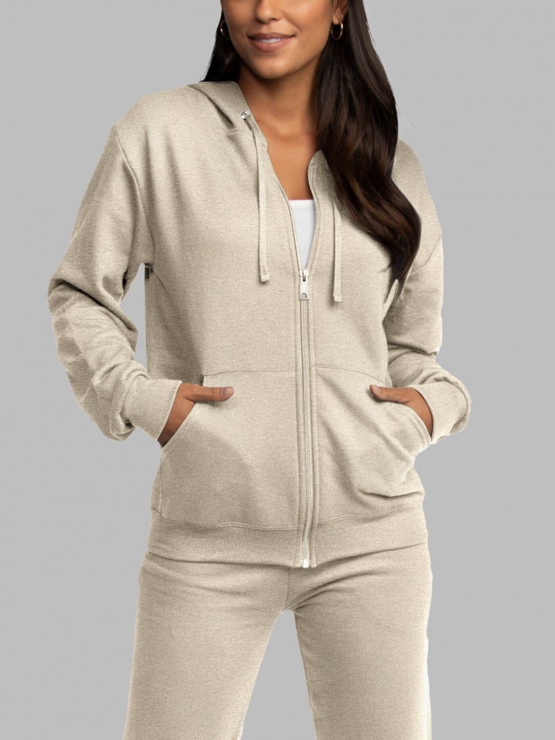 Khaki Fruit Of The Loom EverSoft® Fleece Full Zip, Extended Sizes Women's Hoodie | YKE058263