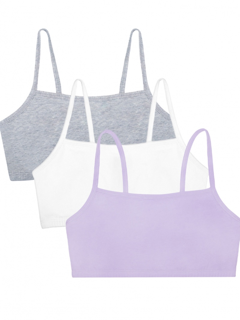 Lilac Whisper/White/Grey Fruit Of The Loom Strappy Sports Bra, 3 Pack Women's Sports Bra | CZL128703