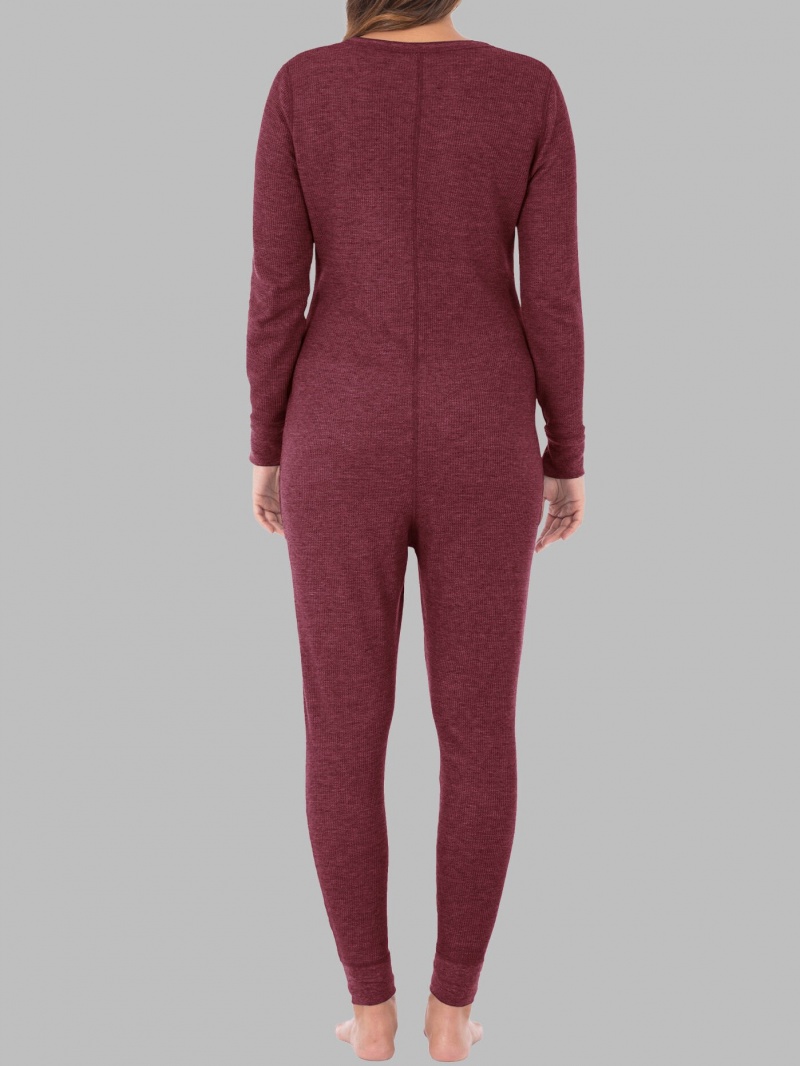 Merlot Injection Fruit Of The Loom Waffle Women's Union Suit | KIF564173