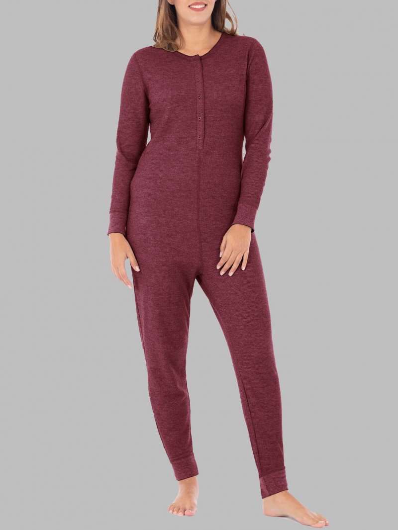 Merlot Injection Fruit Of The Loom Waffle Women\'s Union Suit | KIF564173