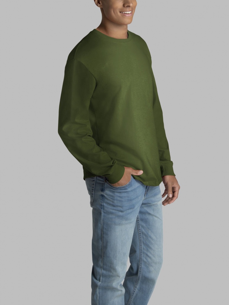 Military Green Fruit Of The Loom 2 Pack Long Sleeve Men's T Shirts | NCZ654719