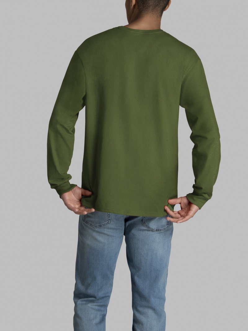 Military Green Fruit Of The Loom 2 Pack Long Sleeve Men's T Shirts | NCZ654719