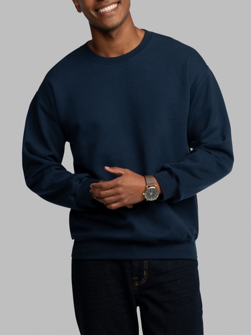 Navy Fruit Of The Loom EverSoft® Fleece Crew, Extended Sizes Men's Sweatshirt | OZV461098