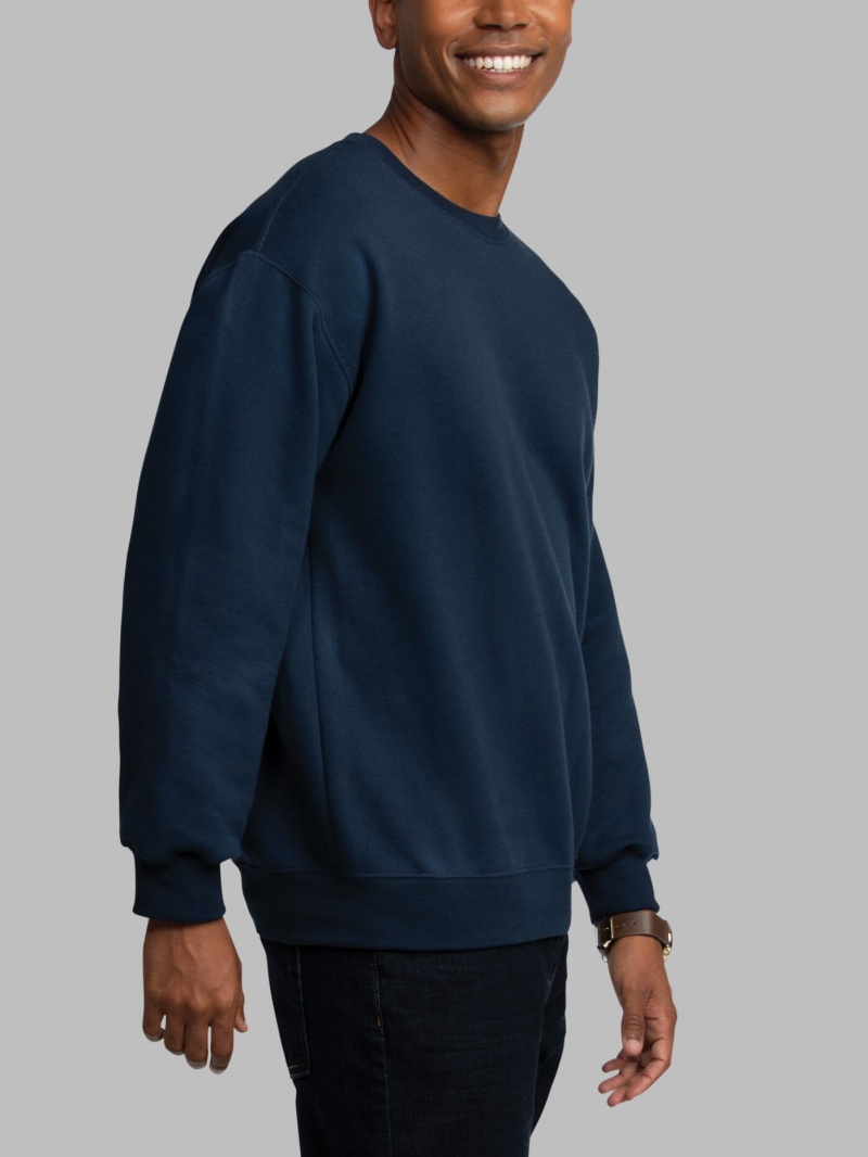 Navy Fruit Of The Loom EverSoft® Fleece Crew, Extended Sizes Men's Sweatshirt | OZV461098