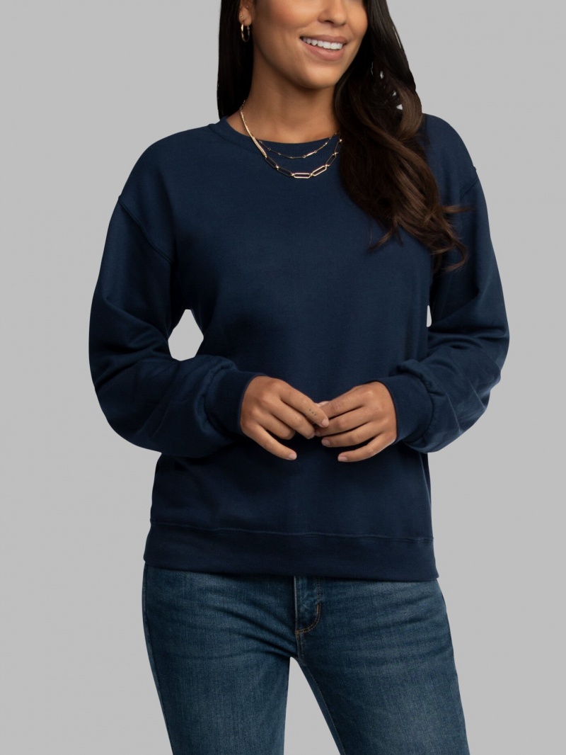 Navy Fruit Of The Loom EverSoft® Fleece Crew, Extended Sizes Men's Sweatshirt | OZV461098