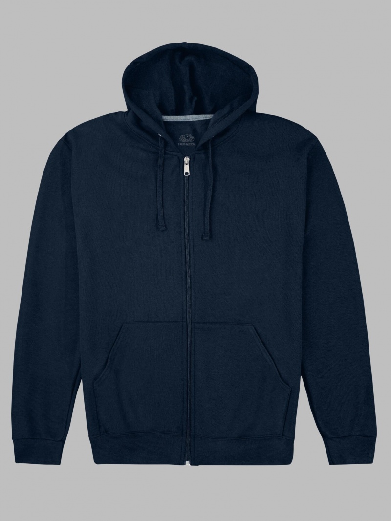 Navy Fruit Of The Loom EverSoft® Fleece Full Zip Men's Hoodie | GXZ925413