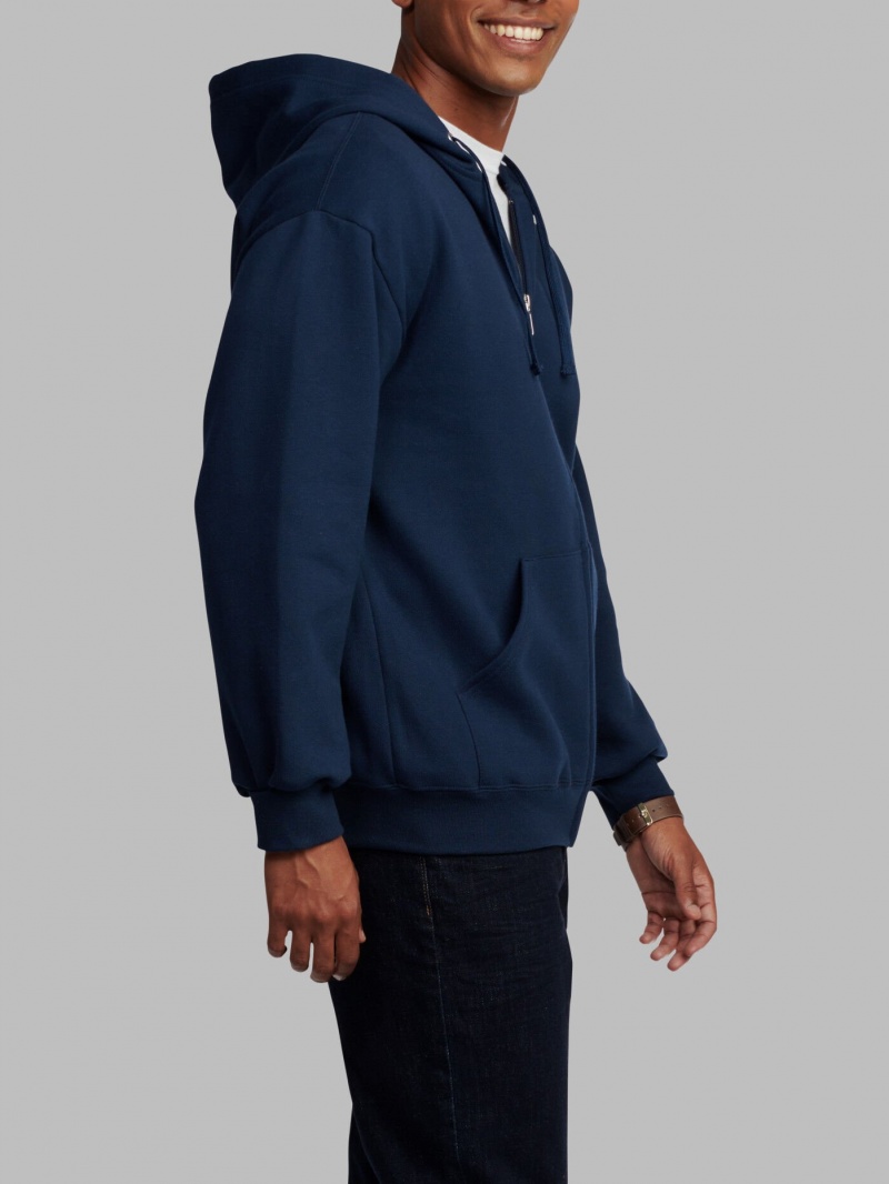 Navy Fruit Of The Loom EverSoft® Fleece Full Zip Men's Hoodie | GXZ925413