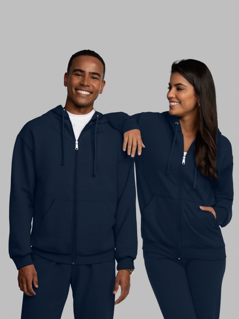 Navy Fruit Of The Loom EverSoft® Fleece Full Zip Men\'s Hoodie | GXZ925413