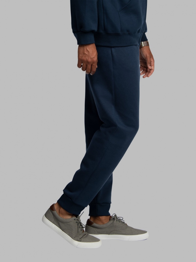 Navy Fruit Of The Loom Eversoft® Fleece Jogger Men's Sweatpants | OVB731492