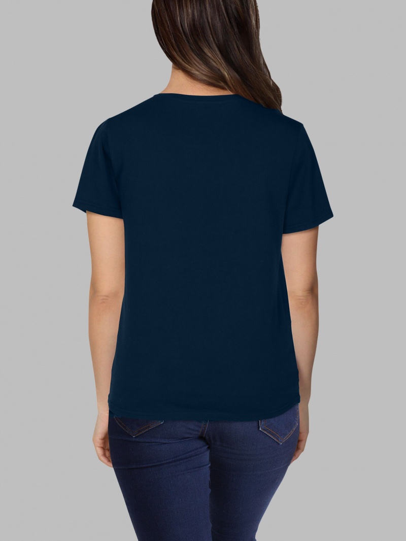 Navy Nights Fruit Of The Loom Crafted Comfort Artisan Tee™ V-Neck Women's T Shirts | ZGI472935